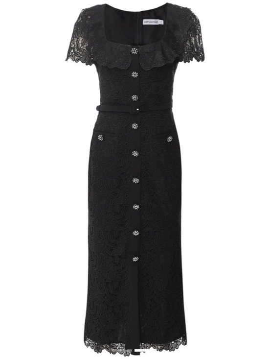 Self-Portrait Dresses & Skirts - Self-Portrait Black Lace Midi Dress with Embellished Buttons